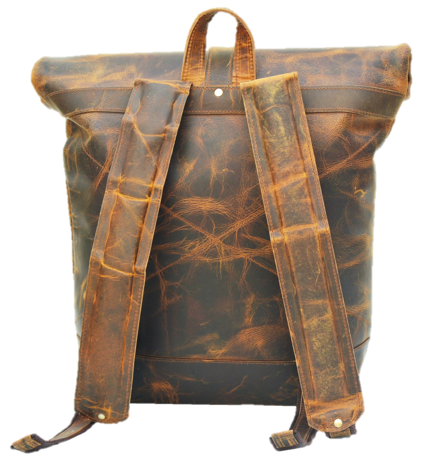 17 inch Leather Laptop Backpack Vintage Roll on Rucksack Hiking Camping Shoulder Collage Travel Handmade Brown Bag - Image 3