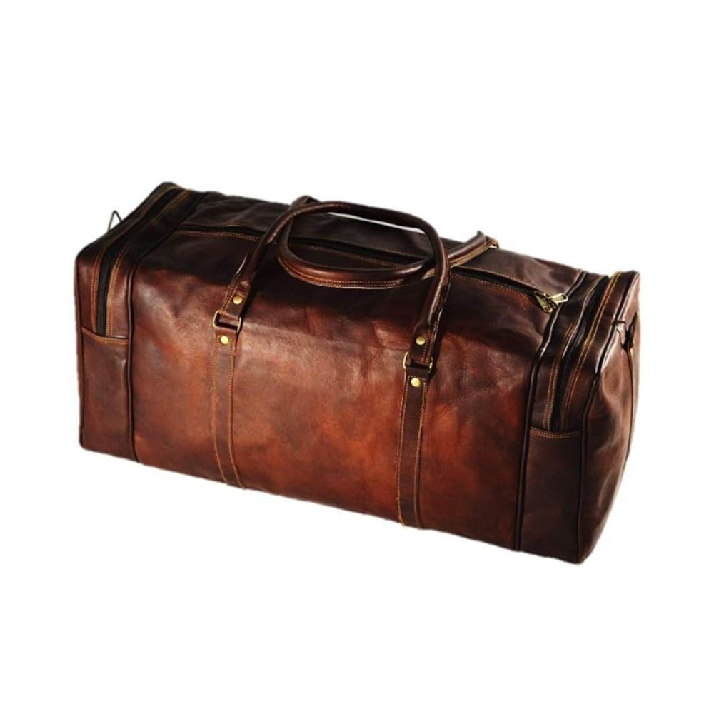 Duffel Bag Genuine Vintage Brown Leather Goat hide 24" Travel Luggage bag - Image 5