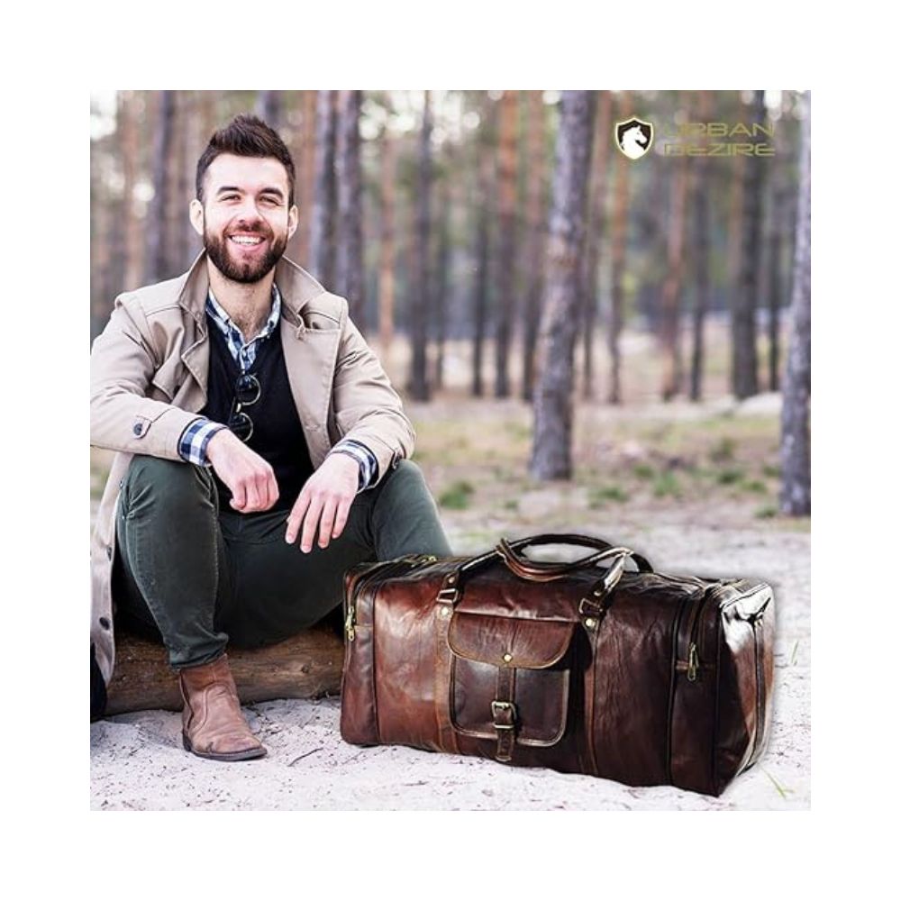 Duffel Bag Genuine Vintage Brown Leather Goat hide 24" Travel Luggage bag - Image 3