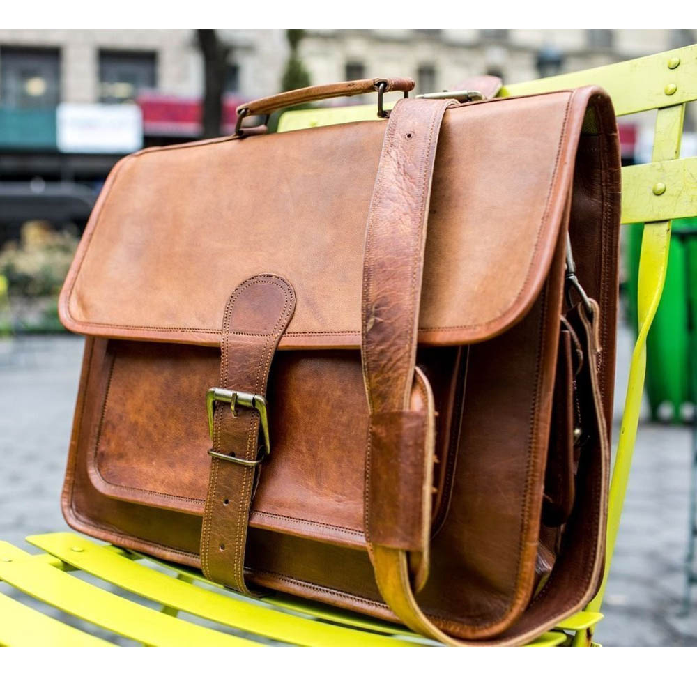 Vintage Leather Laptop Bag 16" Messenger Handmade Briefcase Crossbody Shoulder Bag - Image 2
