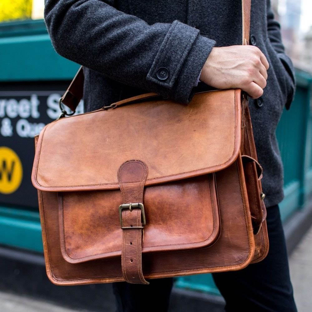 Vintage Leather Laptop Bag 16" Messenger Handmade Briefcase Crossbody Shoulder Bag - Image 3