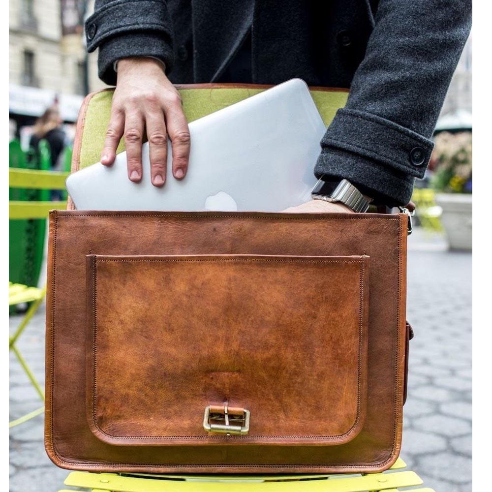 Vintage Leather Laptop Bag 16" Messenger Handmade Briefcase Crossbody Shoulder Bag - Image 4