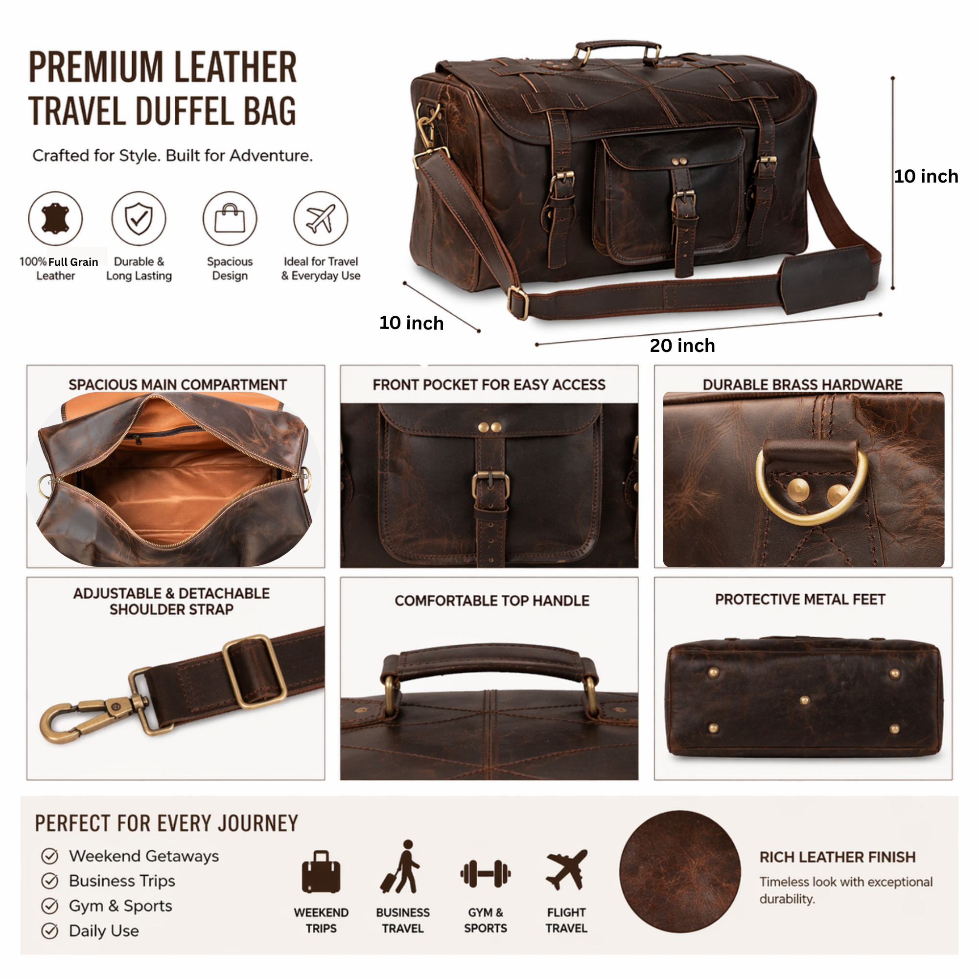 Thar Duffle | Leather Travel Bag For Unisex - Image 7
