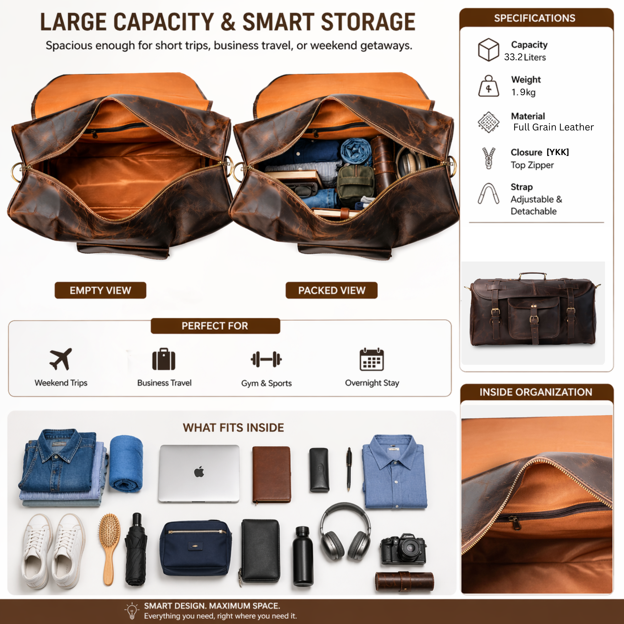 Thar Duffle | Leather Travel Bag For Unisex - Image 6